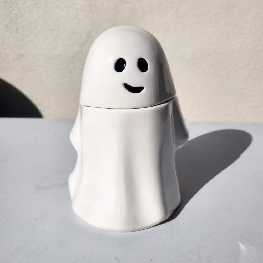 NEW Ceramic Ghost Cookie Jar Treat Food Storage Candy Kitchen Decor White Party